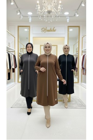 Kumsal İki İplik Kuşgözü Detaylı Kap - Kahverengi