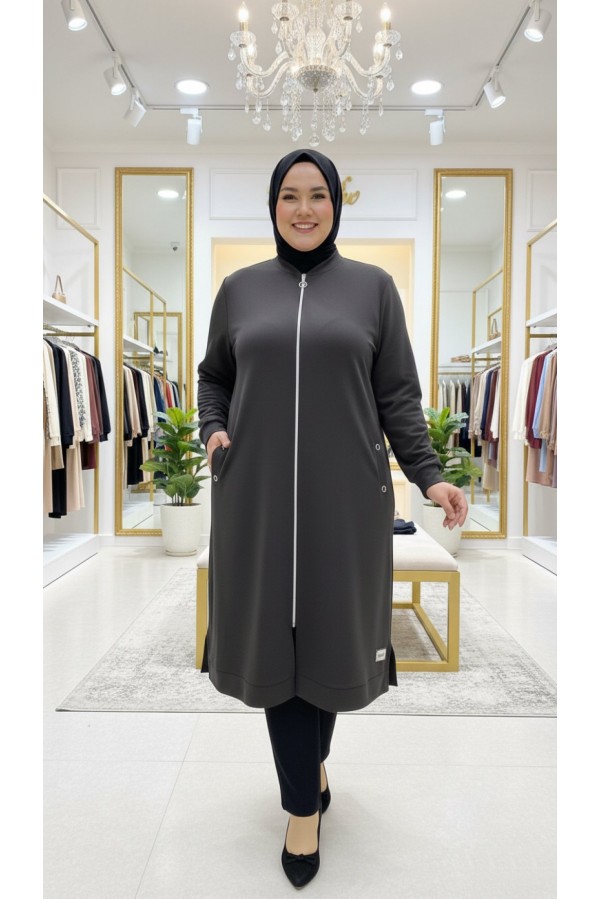 Kumsal İki İplik Kuşgözü Detaylı Kap - Antrasit