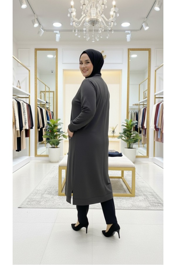 Kumsal İki İplik Kuşgözü Detaylı Kap - Antrasit