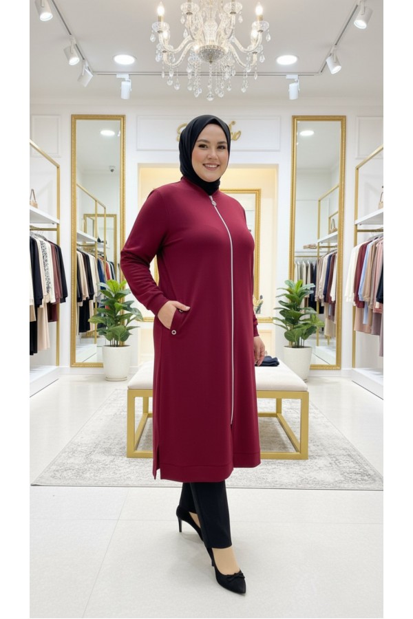 Kumsal İki İplik Kuşgözü Detaylı Kap - Bordo