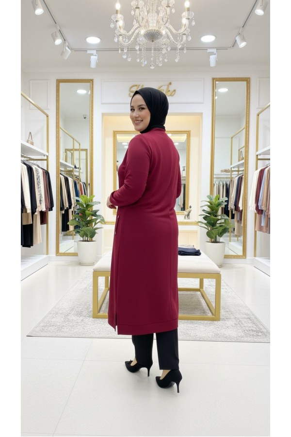 Kumsal İki İplik Kuşgözü Detaylı Kap - Bordo