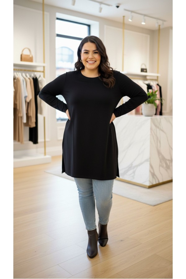 Ahu Oyşo İki İplik Penye Tunik - Siyah 