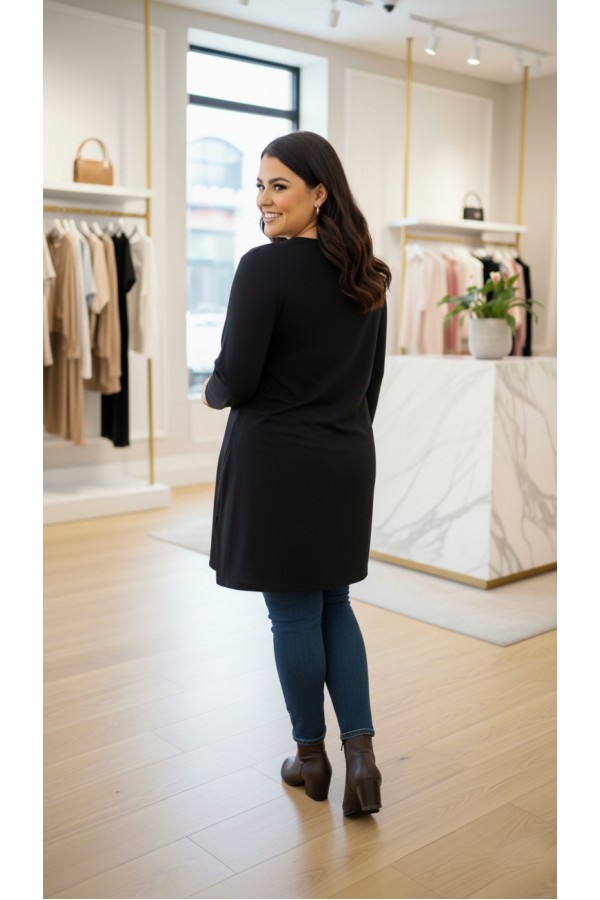 Ahu Oyşo İki İplik Penye Tunik - Siyah 