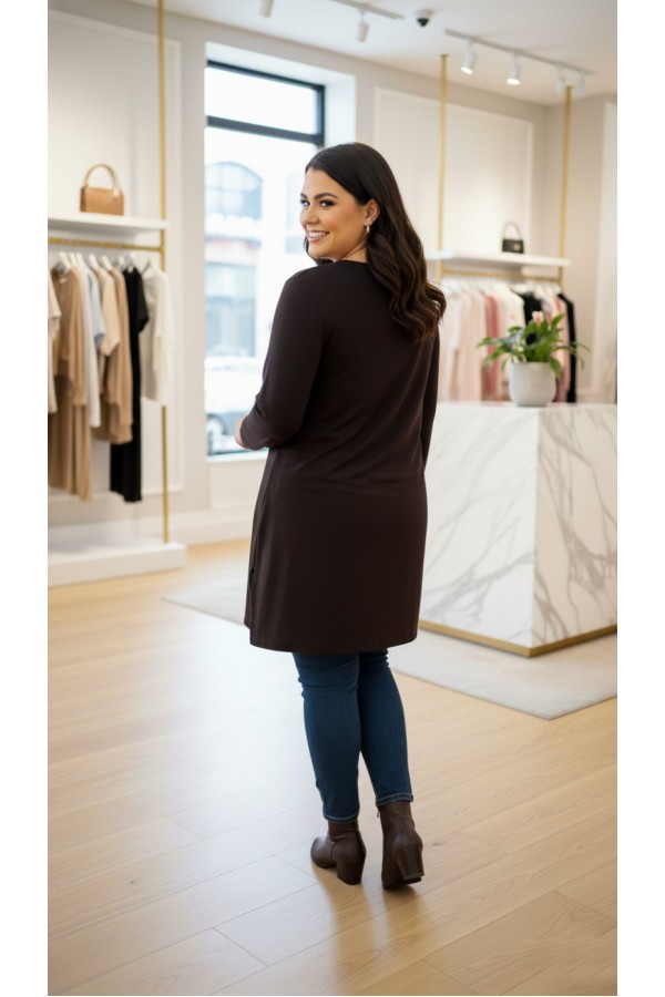 Ahu Oyşo İki İplik Penye Tunik - Kahverengi