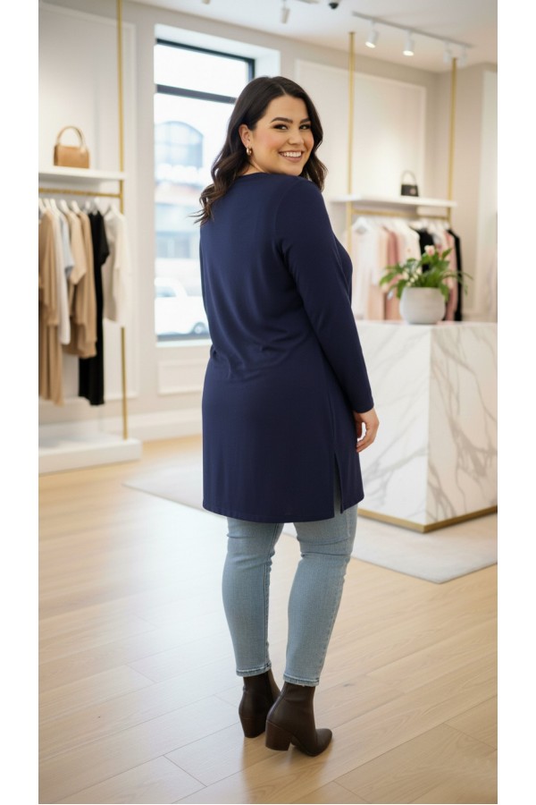 Ahu Oyşo İki İplik Penye Tunik - Lacivert