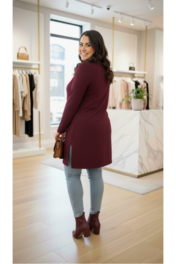 Ahu Oyşo İki İplik Penye Tunik - Mürdüm