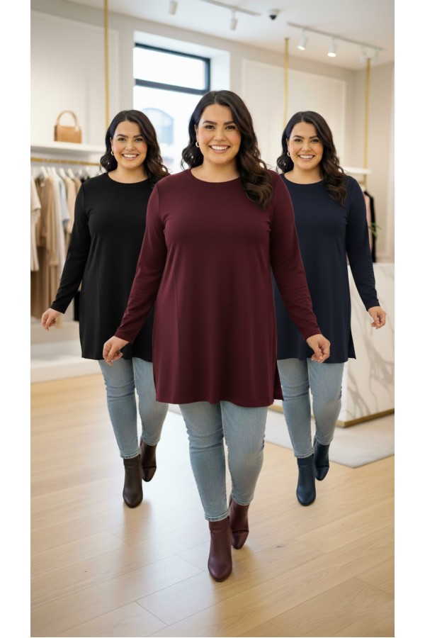 Ahu Oyşo İki İplik Penye Tunik - Mürdüm