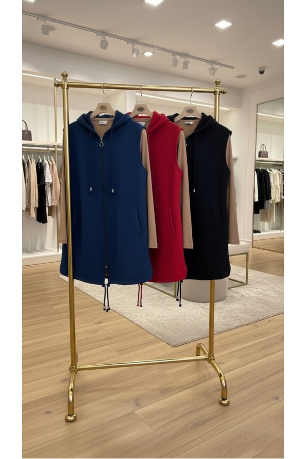 Yeliz Kapüşonlu Kısa Polar Yelek - Kırmızı Yeliz Kapüşonlu Kısa Polar Yelek - Kırmızı