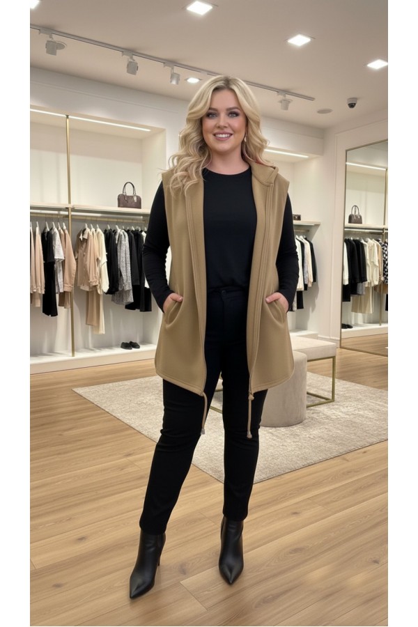 Yeliz Kapüşonlu Kısa Polar Yelek - Vizon