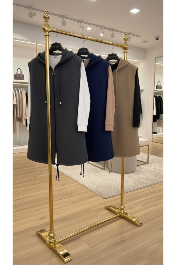 Yeliz Kapüşonlu Kısa Polar Yelek - Antrasit