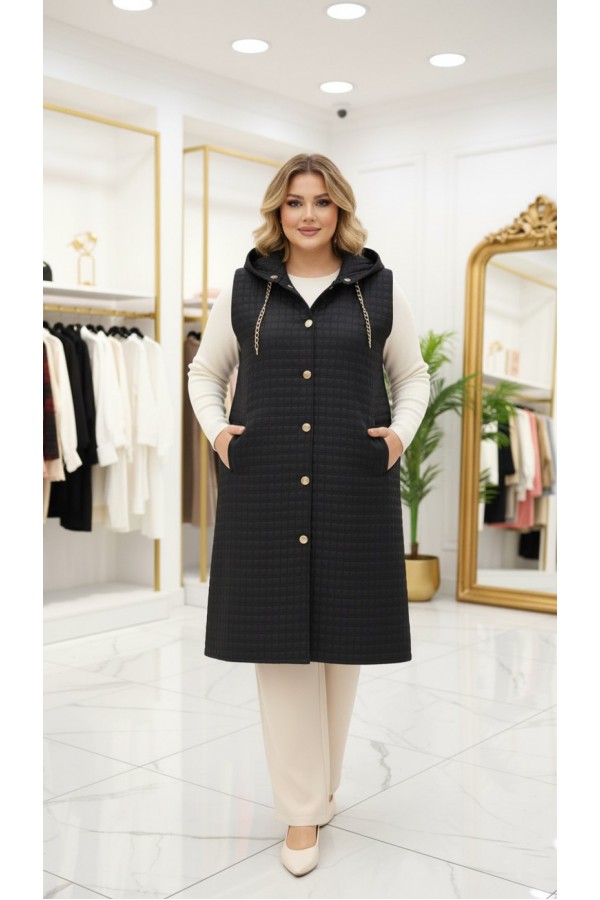 Türkan Kapüşonu Çıkabilir Kapitone Yelek - Siyah 