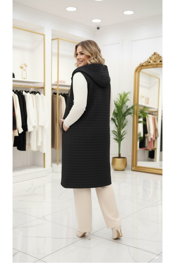 Türkan Kapüşonu Çıkabilir Kapitone Yelek - Siyah 