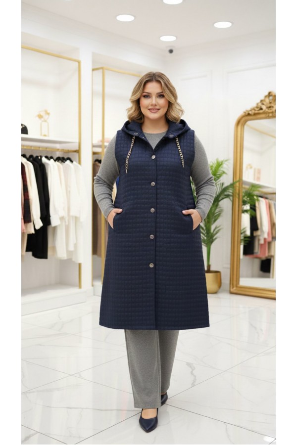 Türkan Kapüşonu Çıkabilir Kapitone Yelek - Lacivert