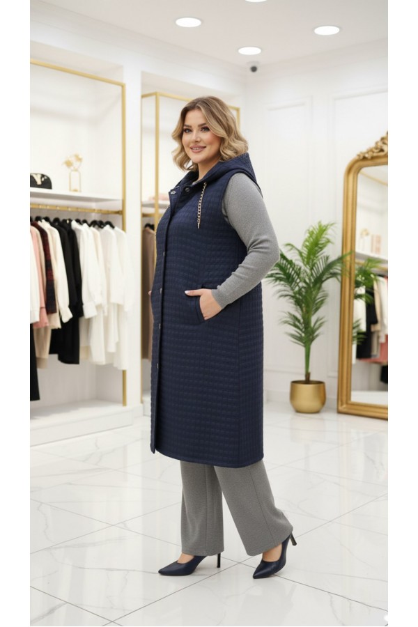 Türkan Kapüşonu Çıkabilir Kapitone Yelek - Lacivert