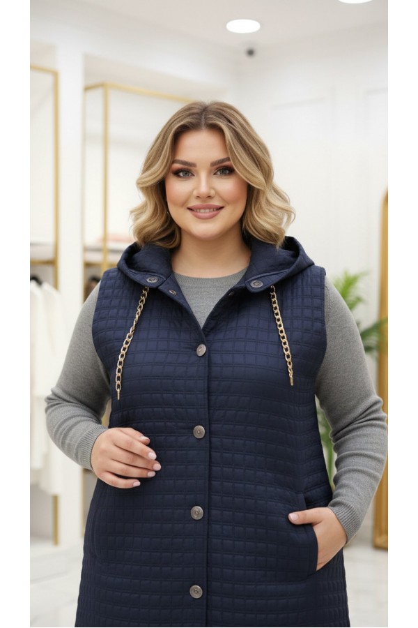 Türkan Kapüşonu Çıkabilir Kapitone Yelek - Lacivert