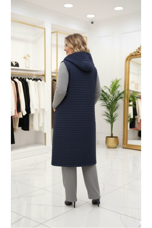 Türkan Kapüşonu Çıkabilir Kapitone Yelek - Lacivert