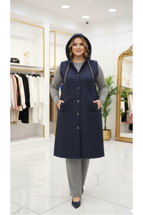 Türkan Kapüşonu Çıkabilir Kapitone Yelek - Lacivert