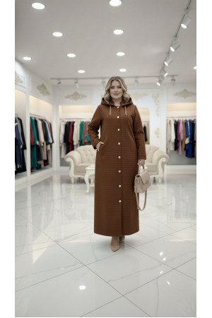 Burcu Kapüşonu Çıkabilir Tam Boy Kapitone Trenç - Kahve