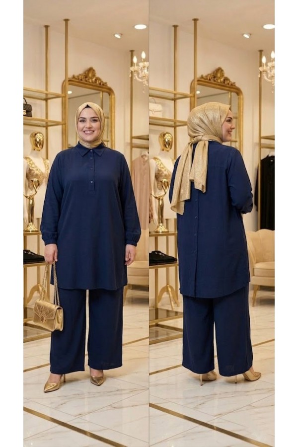 Ajda Düğmeli Modal Takım - Lacivert Ajda Düğmeli Modal Takım - Lacivert