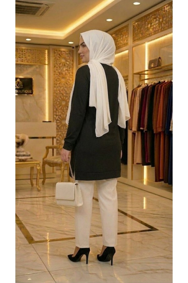 Şeyma Full Likralı Esnek Tunik - Siyah 