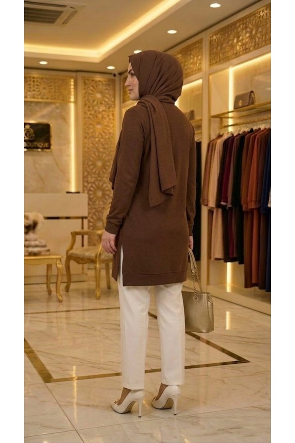 Şeyma Full Likralı Esnek Tunik - Açık Kahve
