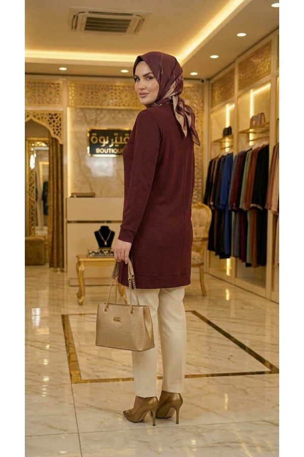 Şeyma Full Likralı Esnek Tunik - Vişne 