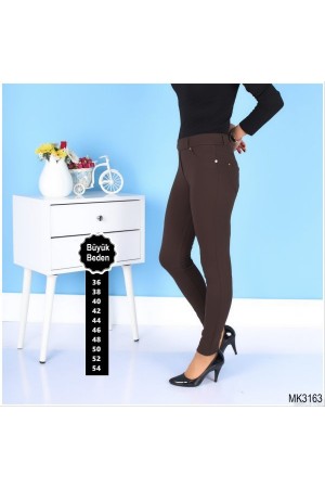 Büyükbeden Likralı Pantolon Tayt  Kahverengi