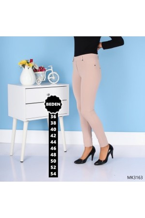 Büyükbeden Likralı Pantolon Tayt  Krem