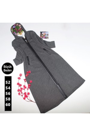 Büyük Beden Kaşe Derili Ferace Gri Büyük Beden Kaşe Derili Ferace Gri