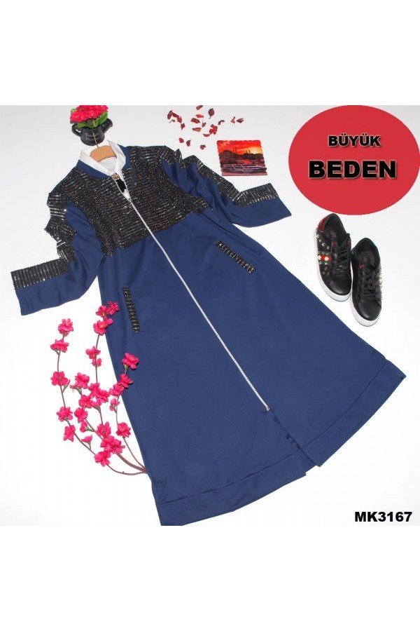 Büyük Beden Pul Payetli Kap Mavi Büyük Beden Pul Payetli Kap Mavi