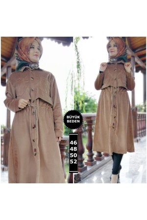 Düğmeli Büzgülü Kadife Kap  Vizon