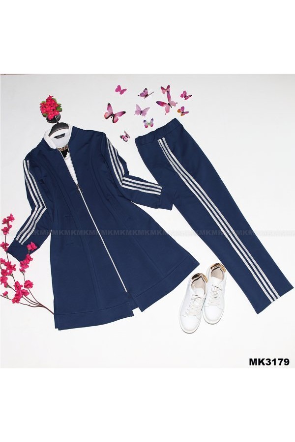 Büyük Beden Şeritli Eşofman Takım Petrol Büyük Beden Şeritli Eşofman Takım Petrol