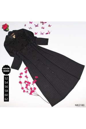 Büyük Beden Düğmeli Tam Boy Kaşe Kap  Siyah