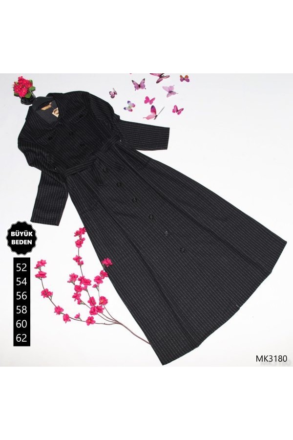 Büyük Beden Düğmeli Tam Boy Kaşe Kap  Siyah Kahverengi