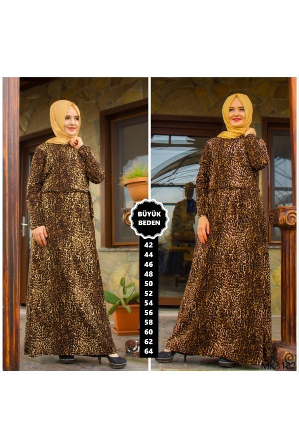 Büyük Beden Pamuklu Kumaş Desenli Elbise Küçük Leopar Büyük Beden Pamuklu Kumaş Desenli Elbise Küçük Leopar
