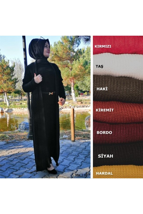 Kalın Triko İkili Takım tam boy hırka elbise Kiremit Kalın Triko İkili Takım tam boy hırka elbise Kiremit