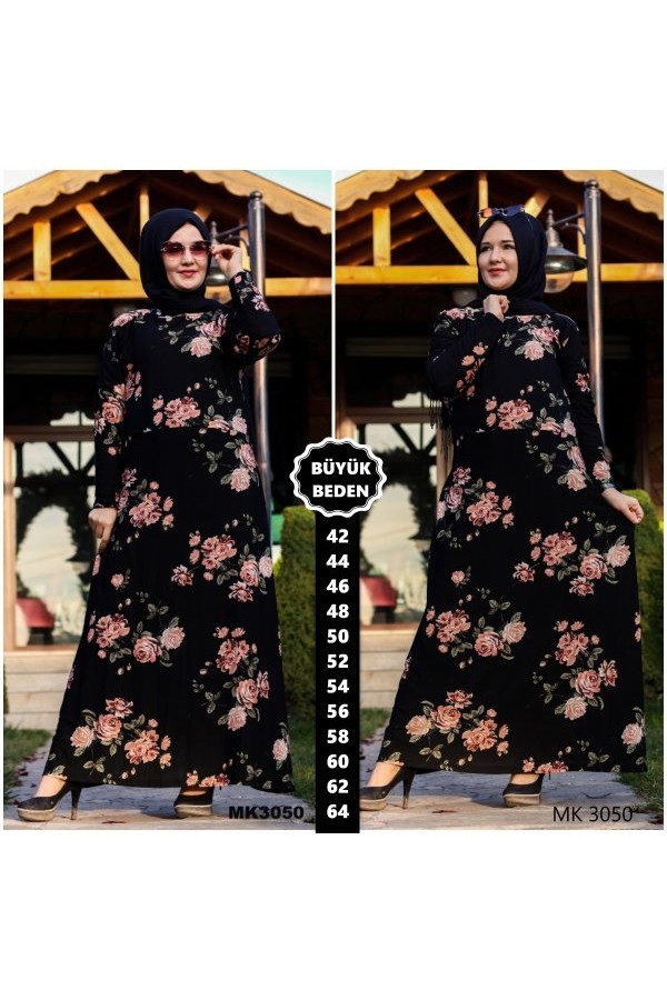 Büyük Beden Baskılı Krep Kumaş Elbise Pano Desen Büyük Beden Baskılı Krep Kumaş Elbise Pano Desen