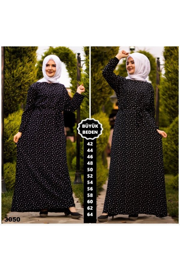 Büyük Beden Baskılı Krep Kumaş ElbiseSiyah Yıldız Büyük Beden Baskılı Krep Kumaş ElbiseSiyah Yıldız