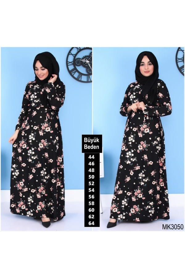 Büyük Beden Baskılı Krep Kumaş Elbise Somon Desen Büyük Beden Baskılı Krep Kumaş Elbise Somon Desen