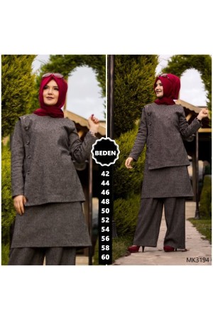 Büyük Beden Düğmeli İkili Takım  Gri