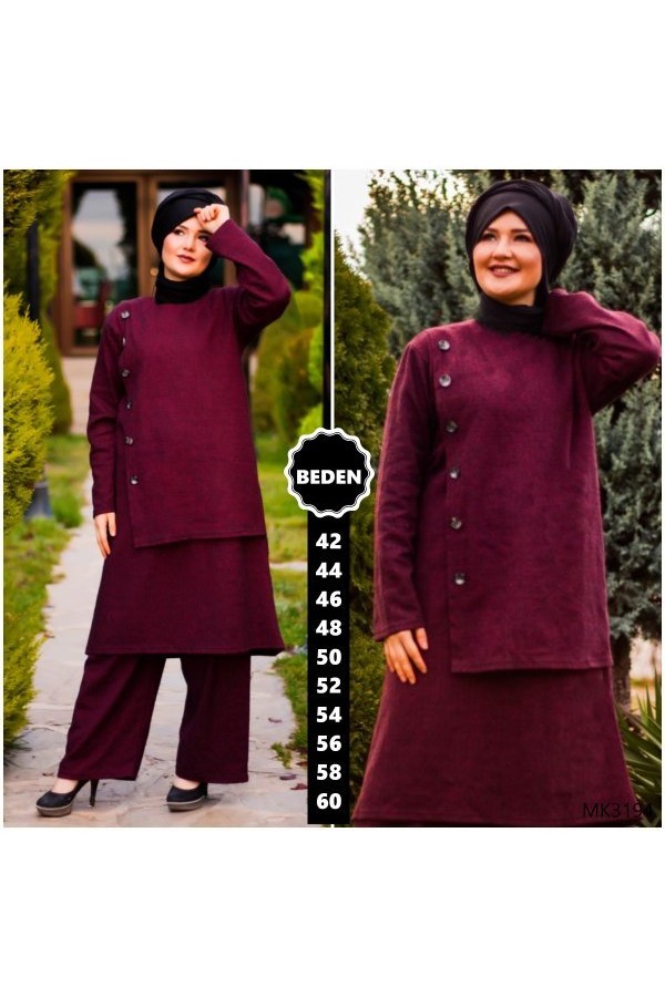 Büyük Beden Düğmeli İkili Takım Bordo Büyük Beden Düğmeli İkili Takım Bordo