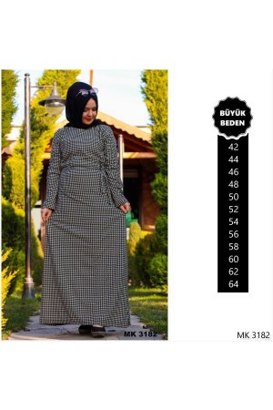 Büyük Beden Pamuklu Kumaş Desenli Elbise  Siyah Beyaz