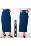 Büyük Beden Dabıl Krep Piliseli Kalem Etek  Petrol Mavisi
