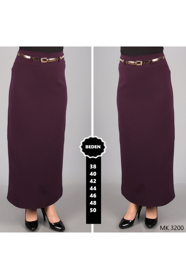 Kemerli Astarlı Kalem Etek  Mürdüm