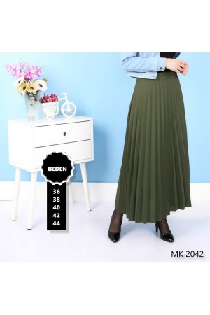 Piliseli Kloş Etek  Haki