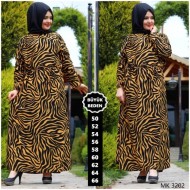 Büyük Beden Baskılı Krep Kumaş Elbise 66 Bedene Kadar Hardal Zebra Büyük Beden Baskılı Krep Kumaş Elbise 66 Bedene Kadar Hardal Zebra