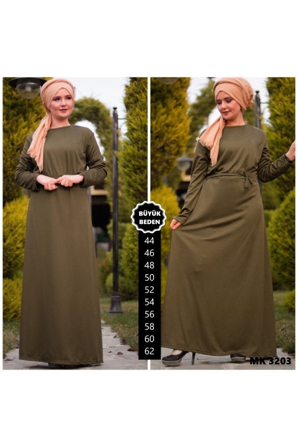 Büyük Beden Baskılı Krep Kumaş Elbise Haki Büyük Beden Baskılı Krep Kumaş Elbise Haki