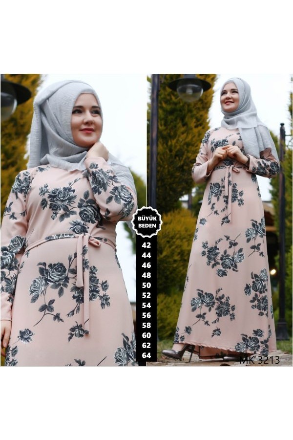 Büyük Beden Baskılı Krep Kumaş Elbise 64 bedene kadar mevcut Pudra Büyük Beden Baskılı Krep Kumaş Elbise 64 bedene kadar mevcut Pudra