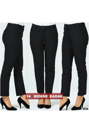 Büyük Beden Beli Kemerli Cepli Klasik Kumaş Pantolon Siyah Büyük Beden Beli Kemerli Cepli Klasik Kumaş Pantolon Siyah