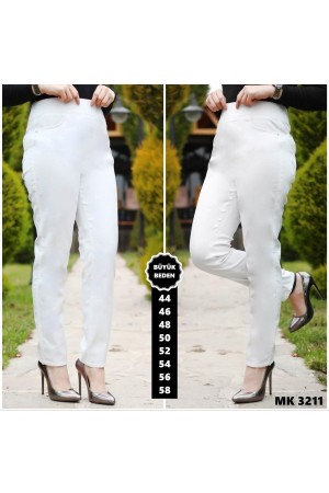 Büyük Beden Yüksel Bel Likralı Gabardin Kanvas Pantolon Beyaz Büyük Beden Yüksel Bel Likralı Gabardin Kanvas Pantolon Beyaz
